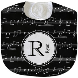 Musical Notes Velour Baby Bib w/ Name and Initial