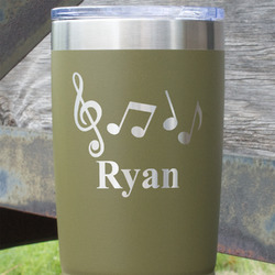 Musical Notes 20 oz Stainless Steel Tumbler - Olive - Single Sided (Personalized)