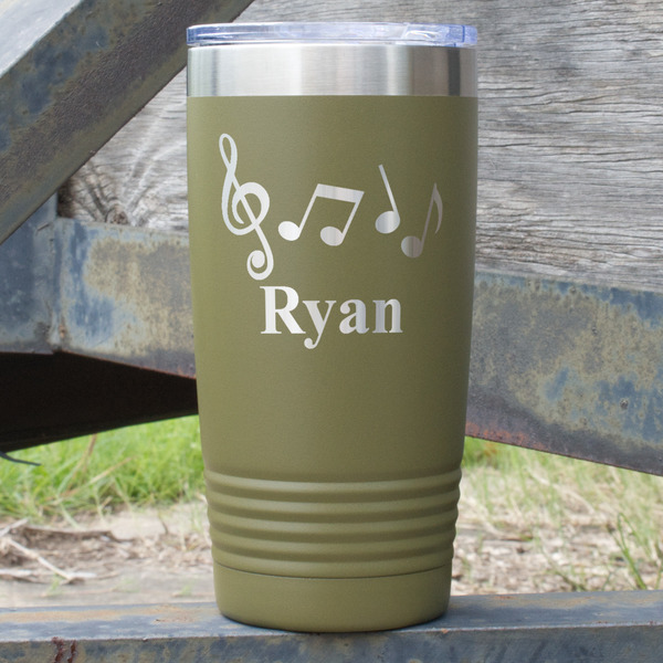 Custom Musical Notes 20 oz Stainless Steel Tumbler - Olive - Single Sided (Personalized)