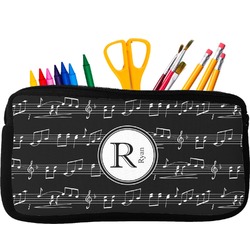 Musical Notes Neoprene Pencil Case - Small w/ Name and Initial
