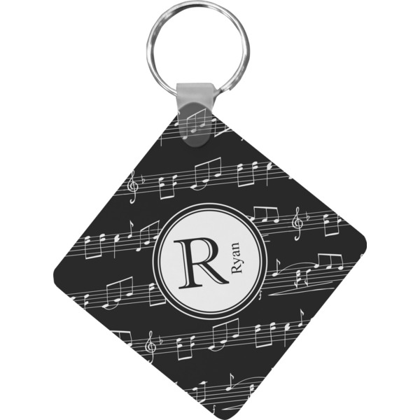 Custom Musical Notes Diamond Plastic Keychain w/ Name and Initial
