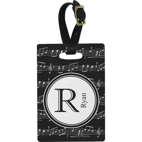 Custom Musical Notes Plastic Luggage Tag - Rectangular w/ Name and Initial