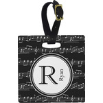 Musical Notes Plastic Luggage Tag - Square w/ Name and Initial
