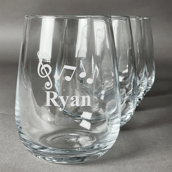 Custom Musical Notes Stemless Wine Glasses (Set of 4) (Personalized)