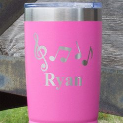 Musical Notes 20 oz Stainless Steel Tumbler - Pink - Single Sided (Personalized)