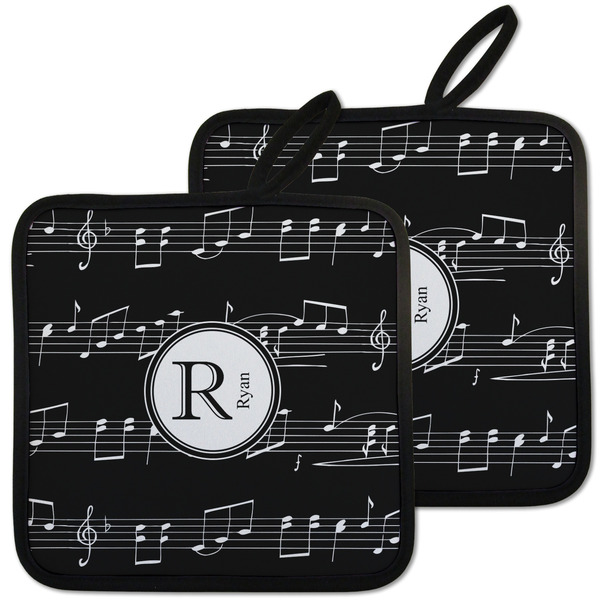 Custom Musical Notes Pot Holders - Set of 2 w/ Name and Initial