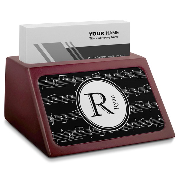 Custom Musical Notes Red Mahogany Business Card Holder (Personalized)
