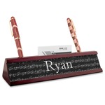 Musical Notes Red Mahogany Nameplate with Business Card Holder (Personalized)