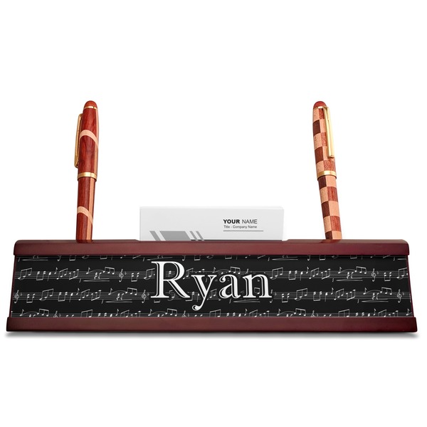 Musical Notes Red Mahogany Nameplates with Business Card Holder - Straight