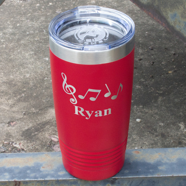 Musical Notes Red Polar Camel Tumbler - 20oz - Angled