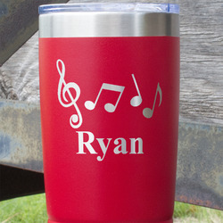 Musical Notes 20 oz Stainless Steel Tumbler - Red - Double Sided (Personalized)