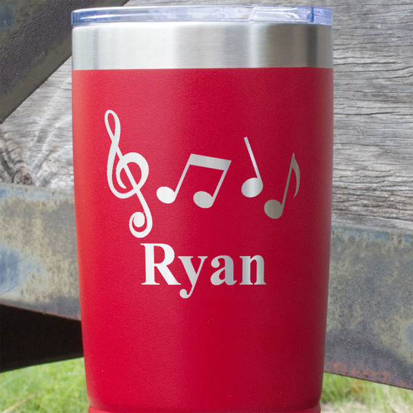 Musical Notes Red Polar Camel Tumbler - 20oz - Close Up