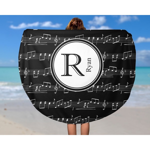 Musical Notes Round Beach Towel - In Use