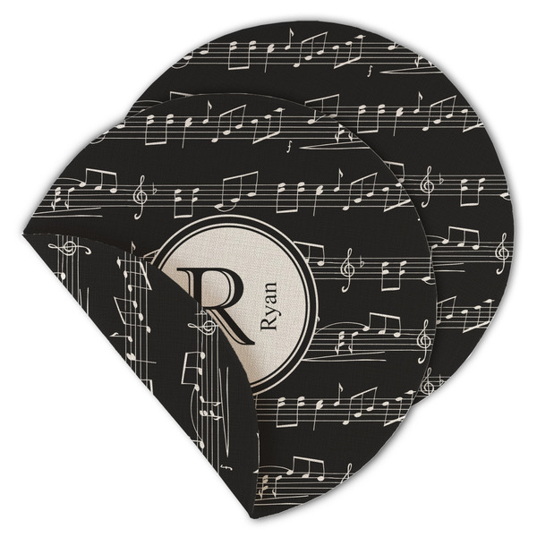 Custom Musical Notes Round Linen Placemat - Double Sided - Set of 4 (Personalized)