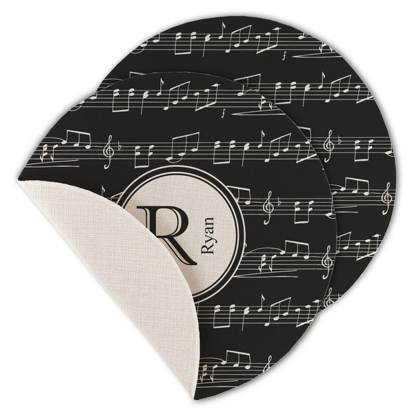 Custom Musical Notes Round Linen Placemat - Single Sided - Set of 4 (Personalized)