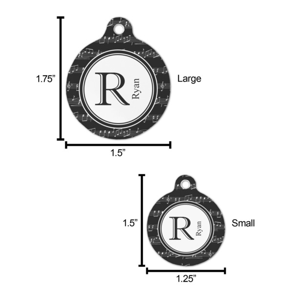 Musical Notes Round Pet ID Tag - Large - Comparison Scale