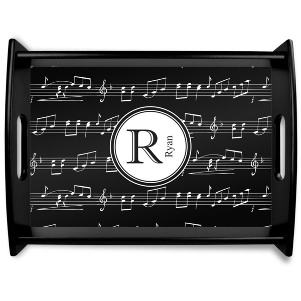 Custom Musical Notes Black Wooden Tray - Large (Personalized)
