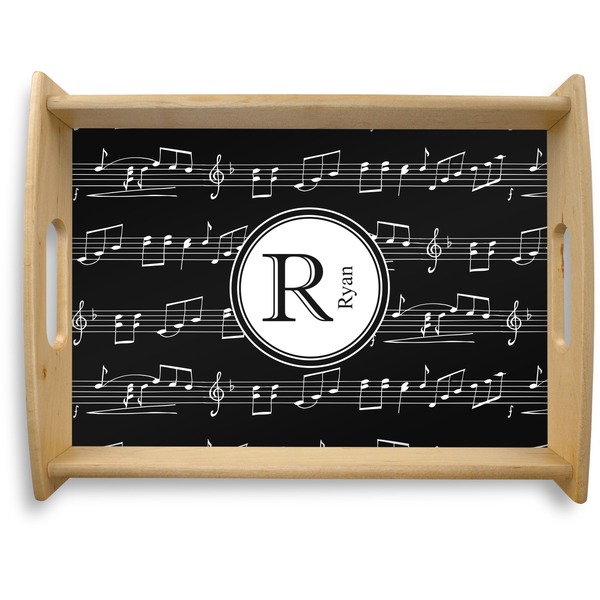 Custom Musical Notes Natural Wooden Tray - Large (Personalized)