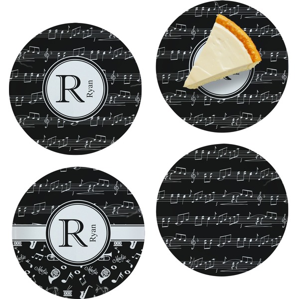 Custom Musical Notes Set of 4 Glass Appetizer / Dessert Plate 8" (Personalized)