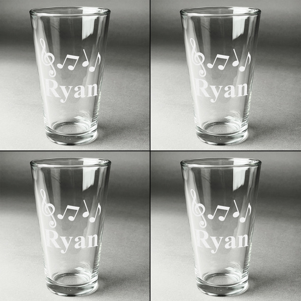 Musical Notes Set of Four Engraved Beer Glasses - Individual View