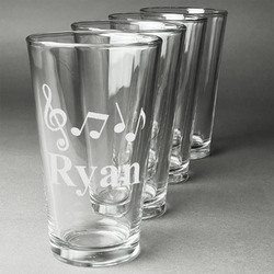 Musical Notes Pint Glasses - Engraved (Set of 4) (Personalized)