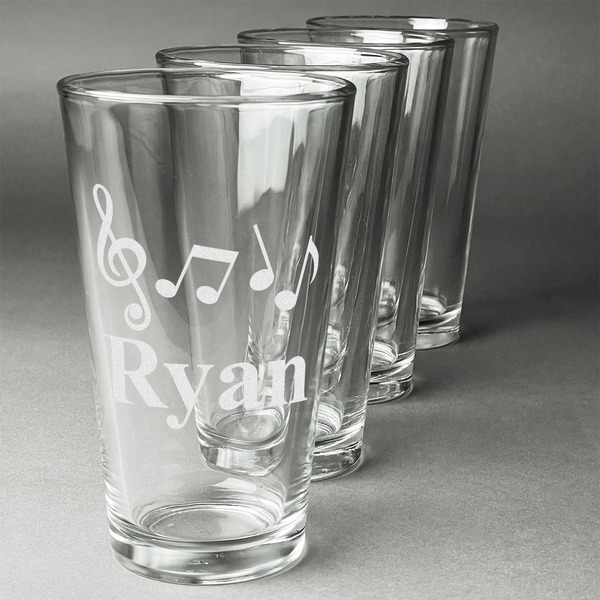 Custom Musical Notes Pint Glasses - Engraved (Set of 4) (Personalized)
