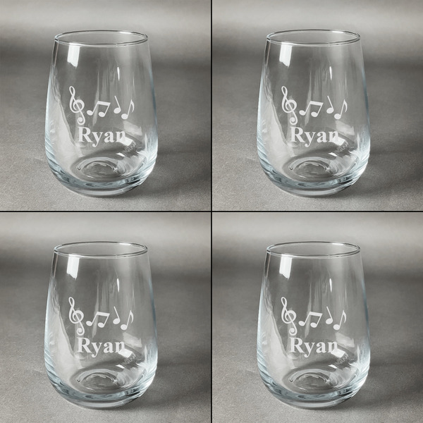Musical Notes Set of Four Personalized Stemless Wineglasses (Approval)