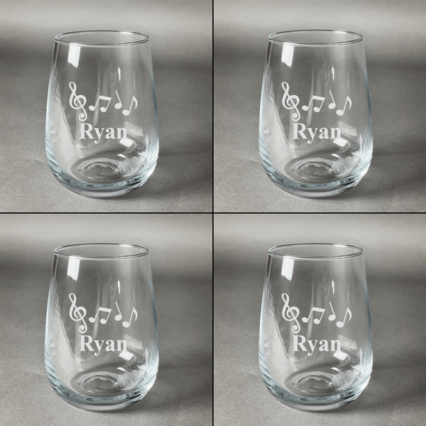 Musical Notes Set of Four Personalized Stemless Wineglasses (Approval)