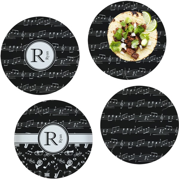 Custom Musical Notes Set of 4 Glass Lunch / Dinner Plate 10" (Personalized)