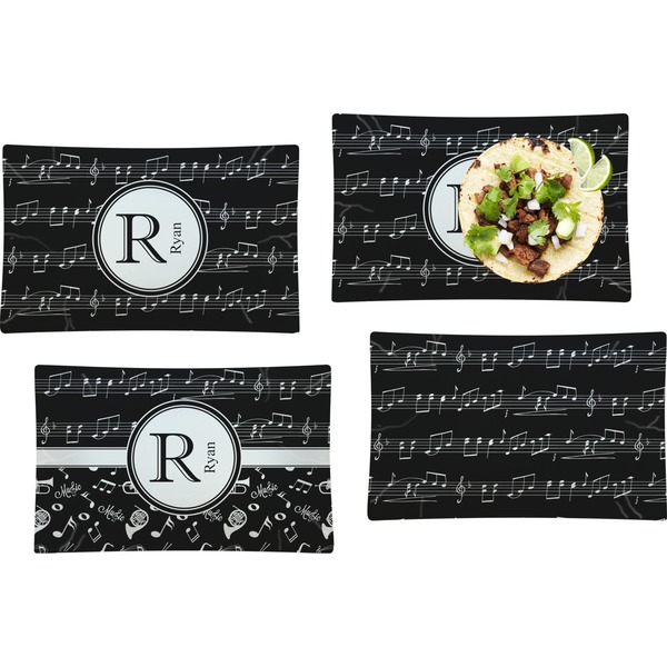 Custom Musical Notes Set of 4 Glass Rectangular Lunch / Dinner Plate (Personalized)