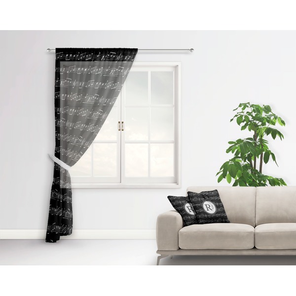 Musical Notes Sheer Curtain With Window and Rod - in Room Matching Pillow