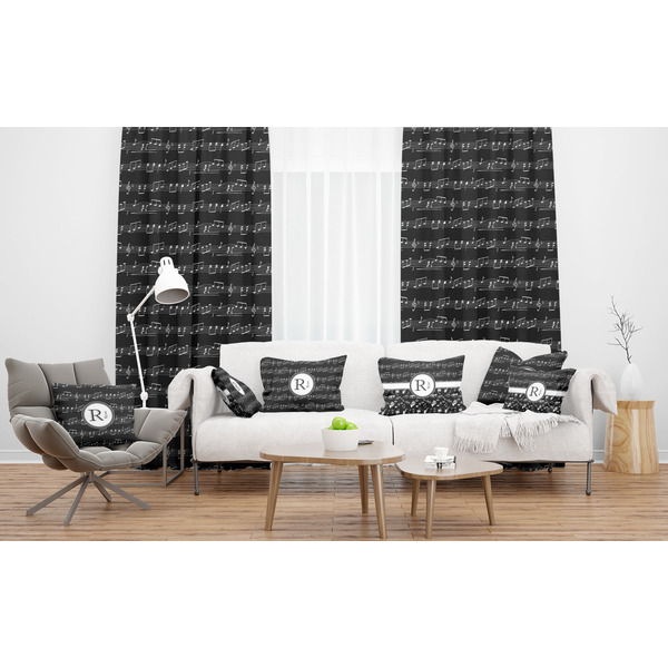 Musical Notes Sheer and Custom Curtains in Room with Matching Pillows