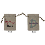 Musical Notes Small Burlap Gift Bag - Front & Back (Personalized)