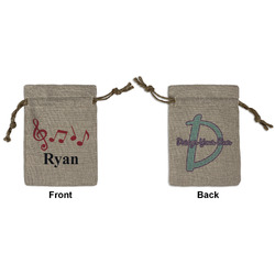 Musical Notes Small Burlap Gift Bag - Front & Back (Personalized)