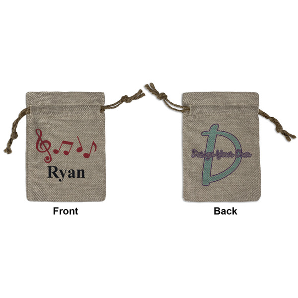 Custom Musical Notes Small Burlap Gift Bag - Front & Back (Personalized)