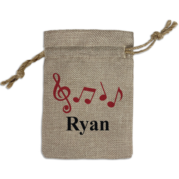 Custom Musical Notes Small Burlap Gift Bag - Front (Personalized)