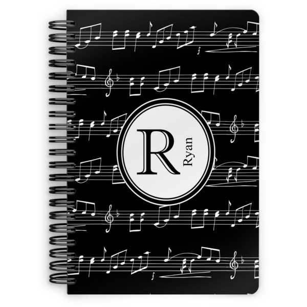 Custom Musical Notes Spiral Notebook - 7x10 w/ Name and Initial