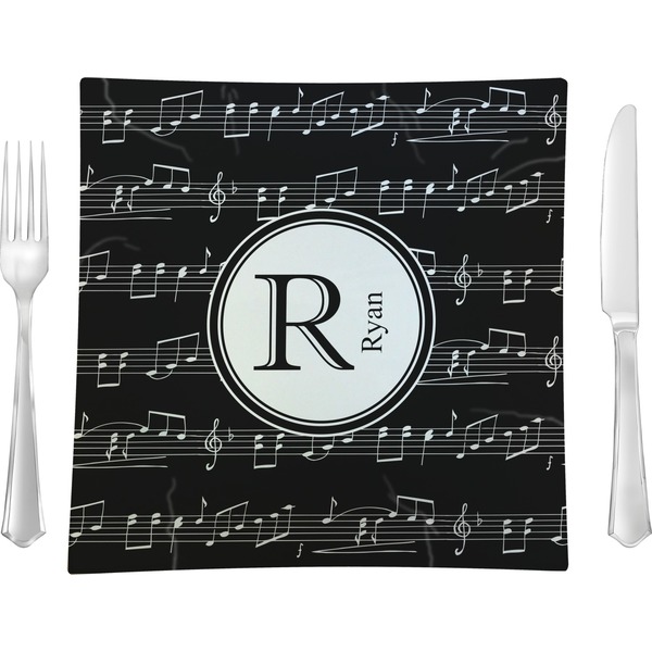 Custom Musical Notes 9.5" Glass Square Lunch / Dinner Plate- Single or Set of 4 (Personalized)