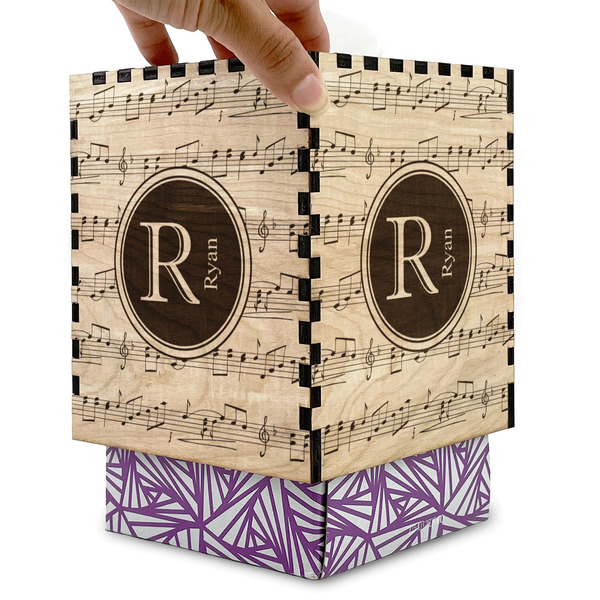Musical Notes Square Tissue Box Covers - Wood - with box