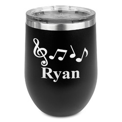 Musical Notes Stemless Stainless Steel Wine Tumbler - Black - Double Sided (Personalized)