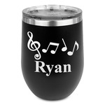 Musical Notes Stemless Stainless Steel Wine Tumbler - Black - Single Sided (Personalized)