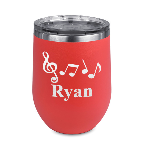 Custom Musical Notes Stemless Stainless Steel Wine Tumbler - Coral - Double Sided (Personalized)