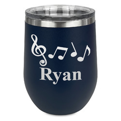 Musical Notes Stemless Stainless Steel Wine Tumbler - Navy - Double Sided (Personalized)