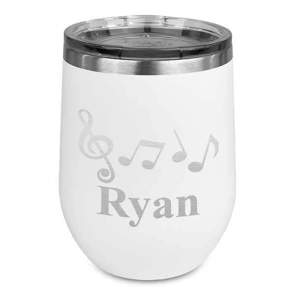 Custom Musical Notes Stemless Stainless Steel Wine Tumbler - White - Single Sided (Personalized)