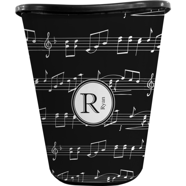 Custom Musical Notes Waste Basket - Single Sided (Black) (Personalized)