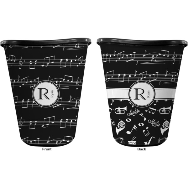 Musical Notes Trash Can Black - Front and Back - Apvl