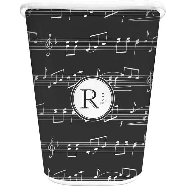 Custom Musical Notes Waste Basket - Single Sided (White) (Personalized)