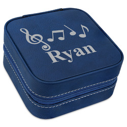 Musical Notes Travel Jewelry Box - Navy Blue Leather (Personalized)