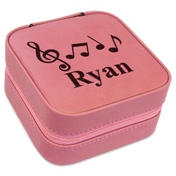 Musical Notes Travel Jewelry Boxes - Pink Leather (Personalized)