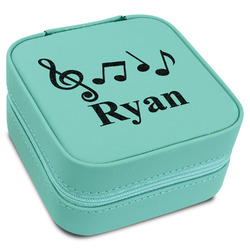 Musical Notes Travel Jewelry Box - Teal Leather (Personalized)